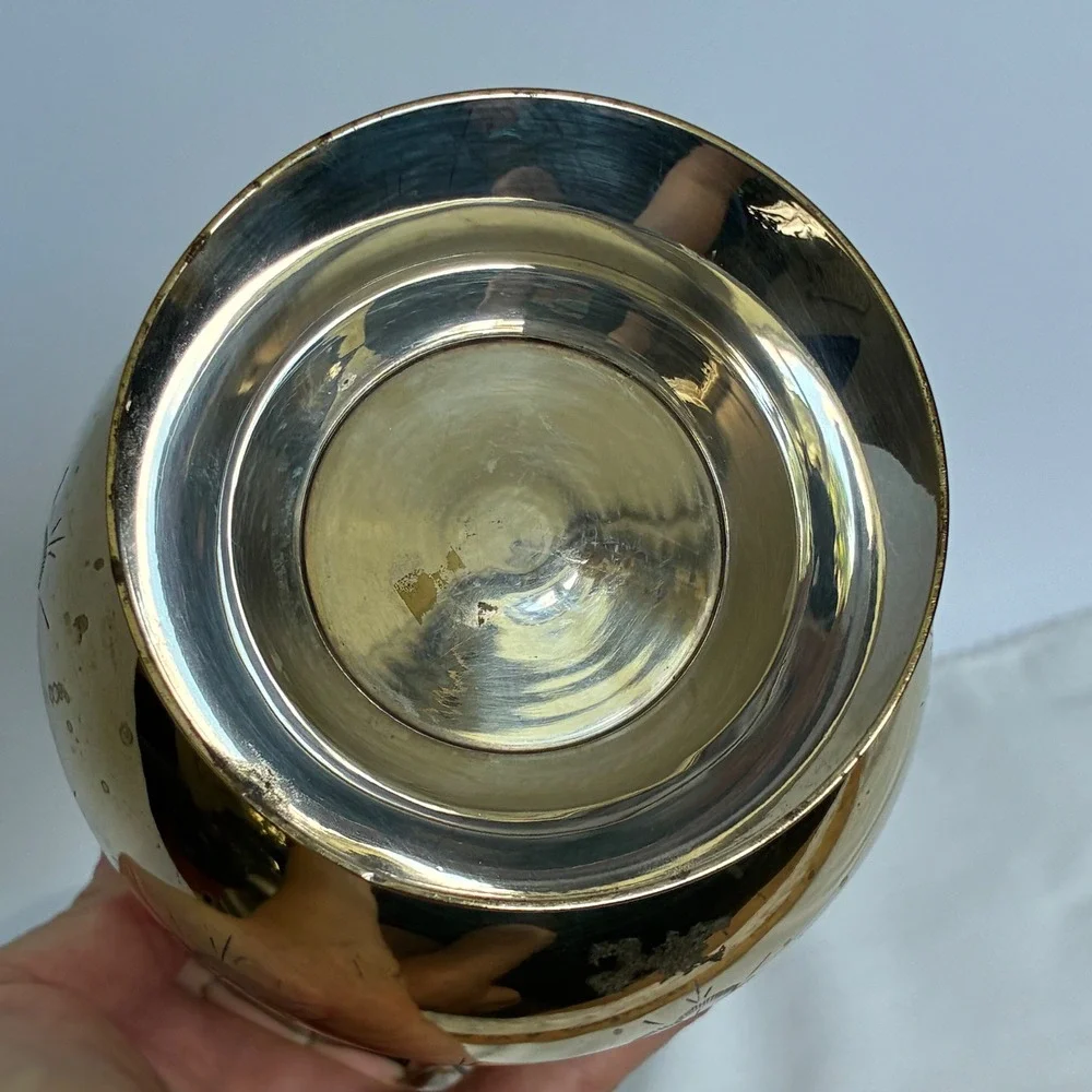 Vtg SilverPlated Brass Etched Floral Ice Bucket Hollywood Regency Grandmillenial